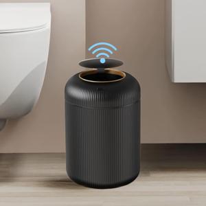 URALFA Motion Sensor Trash Can with Lid, 3 Gallon / 11 L Automatic Bathroom Trash Can, Touchless Trash Bin, Smart Plastic Garbage Can for Bedroom, Kitchen, Living Room, Office, Black