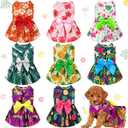 LEIFIDE 8 Pcs Summer Themed Hawaii Dog Dresses Holiday Flamingo Fruit Floral Pattern Pet Skirts Hawaii Puppy Princess Dresses Outfits Bowknot for Girl Dogs Cats Beach, (XS)