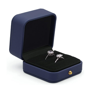 Ring Box Wedding Engagement Box, Square Leather Velvet Jewelry Ring Bearer Box, Premium Gorgeous Vintage Double Slots Ring Box for Proposal, Ceremony, Anniversary, Gift, Dusty Blue Double