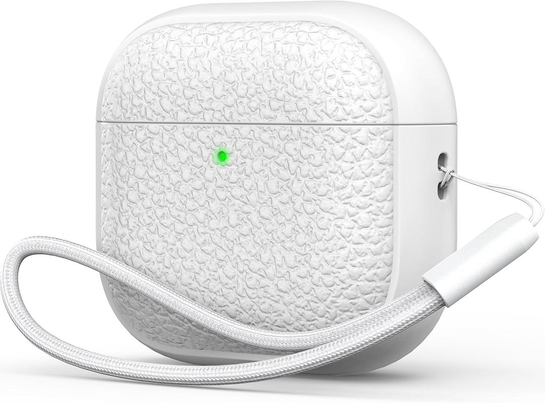 R-fun for Airpods 4 Case, Soft TPU (Leather-Like Design) Drop Protection Cover for Men and Women with Lanyard and Cleaner Kit, Compatible with Apple Latest Airpods 4th Gen(USB-C)(2024)-White