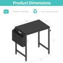 Lufeiya Small Desk for Small Spaces, 24 Inch Kids Girls Study Writing Mini Desks for Bedroom, Simple Modern Laptop PC Little Side Table with Storage Bag Headphone Hooks, Black, 23.6