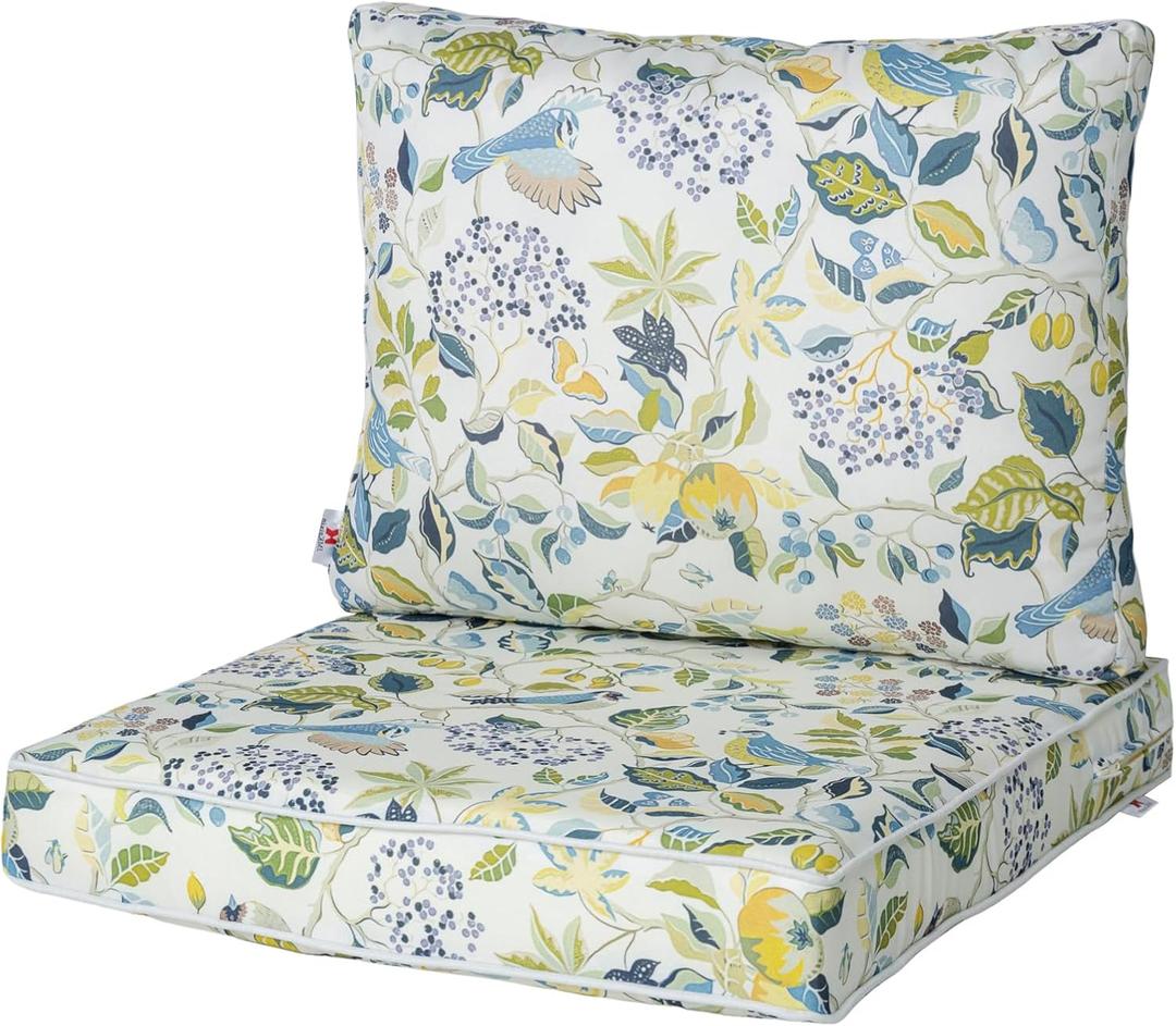 Outdoor Seat/Back Deep Chair Cushion Set for Patio Furniture - Lounge Chair Cushions with Zipper - Water-Resistant Patio Chair Cushions 22x22