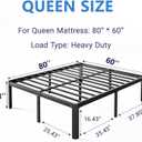 18 Inch High Platform Queen Bed Frame No Box Spring Needed, Metal Bed Frame Queen Size, Noise Free, Easy Assembly, Heavy Duty, Black