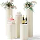 5 Pack Portable White Cylinder Stands for Party, 31.5", 23.6", 15.7" Height Foldable Cardboard Tall Cake Pedestal Stand Flower Floral Pillar Table Stand Event Plinth, cilindros para fiestas redondos blancos for Wedding Parties