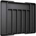 Aujen Silverware Organizer - Expandable Kitchen Drawer Organizer, Adjustable Utensil Organizer, Cutlery Tray for Forks, Knives, Multipurpose Kitchen Organizers and Storage Solution, Black, Large