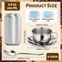12 Pack Stainless Steel Coffee Cup Set, 6.8 oz Coffee Cups Mugs with Saucer and Spoon Double Wall Espresso Silver Cup with Handle for Cappuccino, Tea, Milk, Ideal Gift for Espresso Tea Lover, Coffee cup: about 3.54 x 1.97 inches