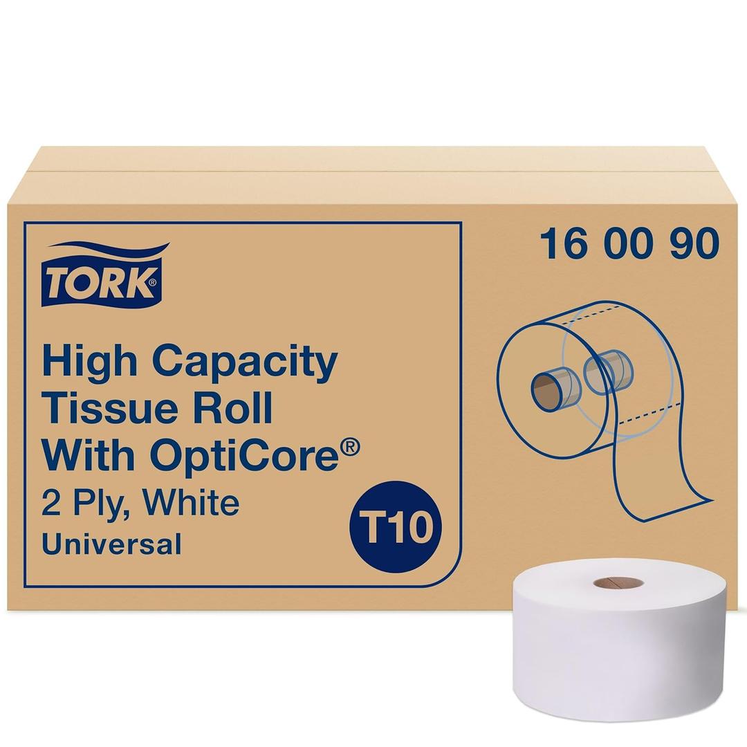 Tork OptiCore Mid-size Toilet Paper Roll White T10, Universal, 2-ply, 12 x 2000 sheets, 160090