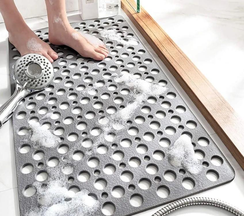 TEMIR Non Slip Bathtub Mat for Shower — Anti Skid Safety Mat with Strong Suction Cups, Quick Drain Holes, Machine Washable, Soft Bathroom Mat for Elderly & Kids, 30x17 in (75x43 cm) Gray