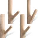 Jetec 4 Pieces Wood Hooks Vintage Real Natural Tree Branch Wall Hooks Set Christmas Stocking Hook for Wall Rustic Decorative Wood Adhesive Strong Suction Crooks for Coat Key Holder (White)