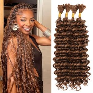 Human Braiding Hair Mix Synthetic Boho Hair for Braiding, 16 Inch 200g Boho Braids 1 Bundles Wet and Wavy Curly Deep Wave Bulk Bohemian Extensions for Black Women P30/27