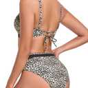 RELLECIGA Women's V Neck Bikini Set Mesh High Waisted Tummy Control Bathing Suit 2 Piece Swimsuit (L)