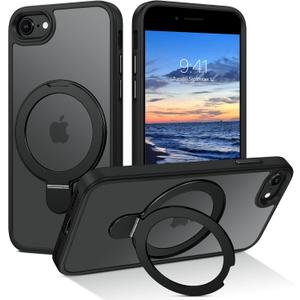 DUEDUE for iPhone SE 2022 Case Magnetic, iPhone SE 2020 Cover, iPhone 7/8 Case with Stand[Compatible with Magsafe], Translucent Matte Cover Kickstand Phone Cases for iPhone SE/8/7, Black