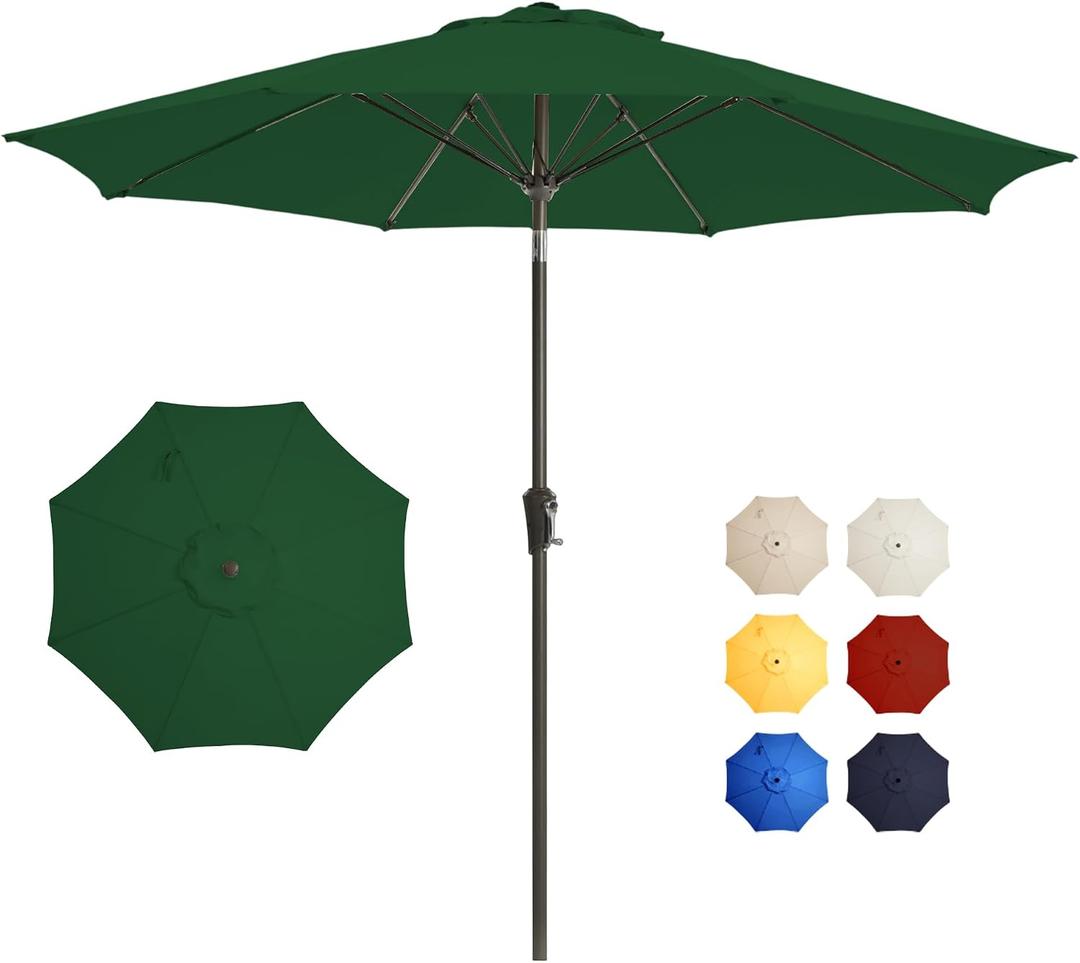 9FT Large Outdoor Patio Umbrella Pool Market Umbrella-UV Resistant, Easy Push Button Tilt and Crank, 8 Sturdy Ribs Heavy-Duty Table Umbrella for Deck, Backyard, Garden (Green)