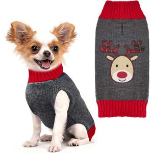 Dog Christmas Sweater Cute Reindeer Cat Puppy Sweaters Soft Warm Fall Winter Dogs Clothes Grey Ugly Xmas Pet Sweatshirt Knitted Doggie Vest Outfit for Small Medium Large Dogs(Grey,L)