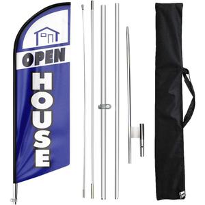 Open House Signs for Real Estate Agents, Open House Flag Pole Kit and Ground Stake, 11 FT Feather Flag Banner for Outside Business Advertising, Open House Flags for Real Estate (Blue)
