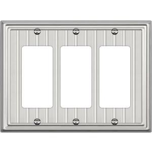 Metal Wall Plate for Electrical Outlets, Decorative Brushed Nickel Switch Plates Outlet Cover, Light Switch Cover Plate, 3-Gang Wall Plates (Triple Decoretor, 1 Pack)