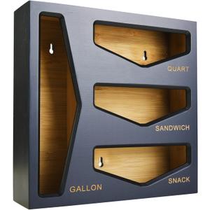 Bamboo Bag Storage Organizer for Kitchen Drawer, Baggie organizer, Compatible with Gallon, Quart, Sandwich and Snack Variety Size Bags (Black)