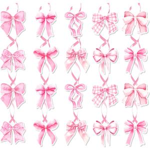 2 x Pink Bow Party Hanging Swirls Decorations, Pink Bow Banner Hanging Swirls for Girls Birthdays, Baby Showers, Bridal Showers, Bachelorette Parties