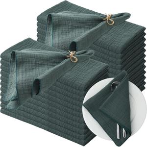 Buryeah 50 Pcs Sage Green Cloth Linen Napkins Cotton Linen Dinner Napkins Solid Color Reusable Table Dinner Napkins for Hotel, Lunch, Restaurant, Weddings Engagement Party Guests Family, 16.5 x 16.5''