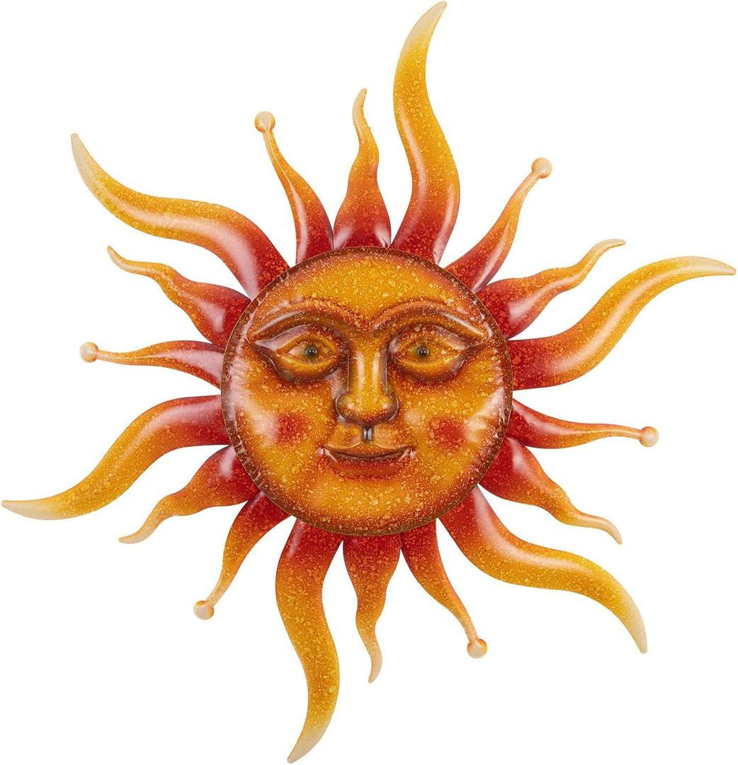VZVXCC Sun Metal Wall Art Outdoor Decor-Rustic Retro 3D Sun Face Metal Wall Sculpture Large Outdoor Wall Art Hanging Decoration Garden, Patio, Farmhouse Mothers Day Gifts (Bright Yellow)