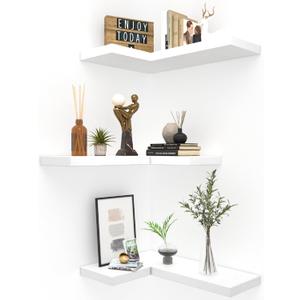 NATURE'S SOURCE Floating Corner Shelves with Invisible Brackets Set of 3, Corner Shelves Wall Mounted, for Home Bedroom Bathroom Kitchen Living Room Office- 16.6" x 11.5" (Pure White)