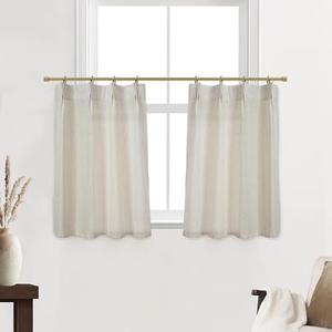 Rustic Curtains for Kitchen Window,Small Linen Country Curtains for Farmhouse Living Room Bathroom Decor,Oatmeal Beige,36 Inch Length