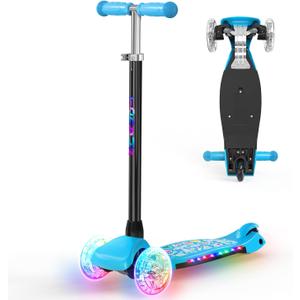 TONBUX Kids Scooter for Ages 3-8: 3-Wheel Kick Scooter with LED Light-Up Wheels & Deck, 7 Lighting Modes, 4 Adjustable Heights, Metal-Reinforced Deck, Lean-to-Steer Balance Training Toddler Scooter