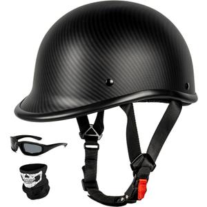 Yesmotor Vintage Motorcycle Half Helmet - Lightweight Low Profile Open-Face Half-Face Helmet DOT Approved (Carbon Fiber, L)