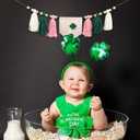 VANGNING Lucky One 1st Birthday Tassel High chair Banner - St Patrick's Day Highchair Decoration, Shamrock First Birthday Party Sign, Clover Cake Smash Pennant (Pink Tassel)