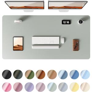 YSAGi Leather Desk Protector, Office Mat, Large Mouse Mat, Non-Slip PU Leather Blotter, Laptop Desk Pad, Waterproof Writing Pad for Office and Home (Grayish Green, 47.2" x 23.6")