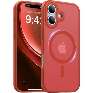 Magnetic for iPhone 17 Case,[Anti-Slip][Compatible with MagSafe][Military Grade Drop Protection] Shockproof Protective Translucent Matte Phone Case for iPhone 17 Case,Red
