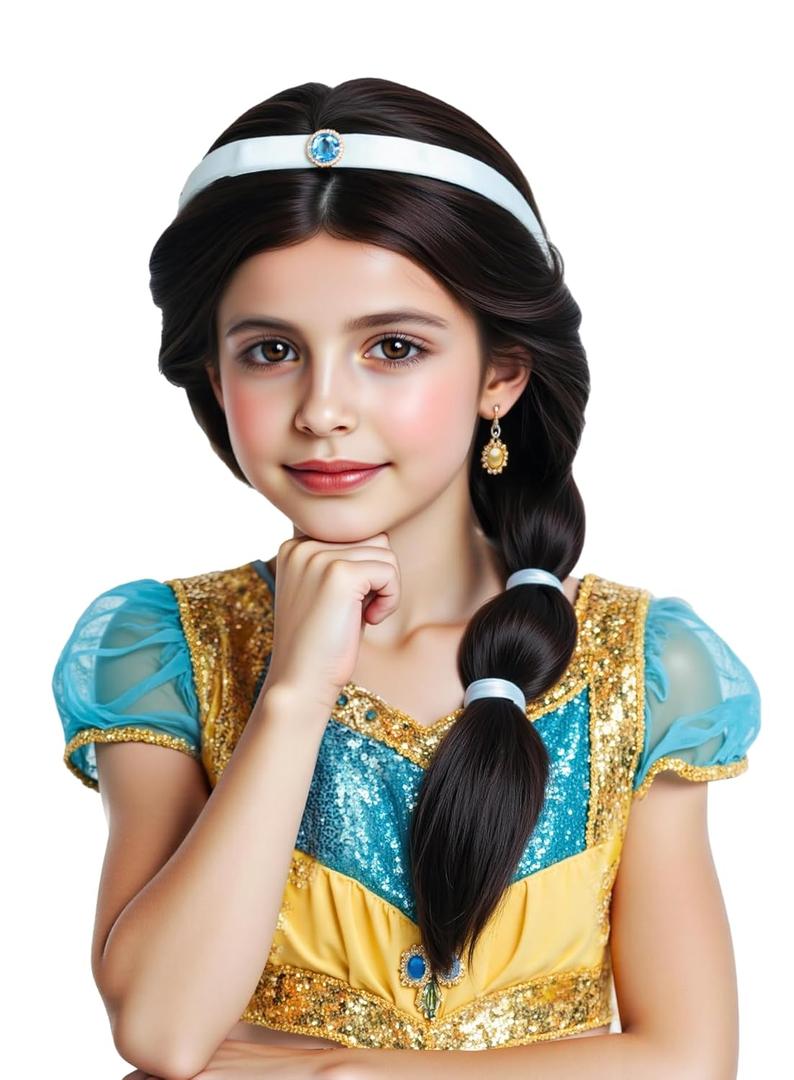 Girls Long Ponytail Wigs Kids Black Braided Wig with Blue Beadband for Halloween Cosplay Wigs (Black/Braid)