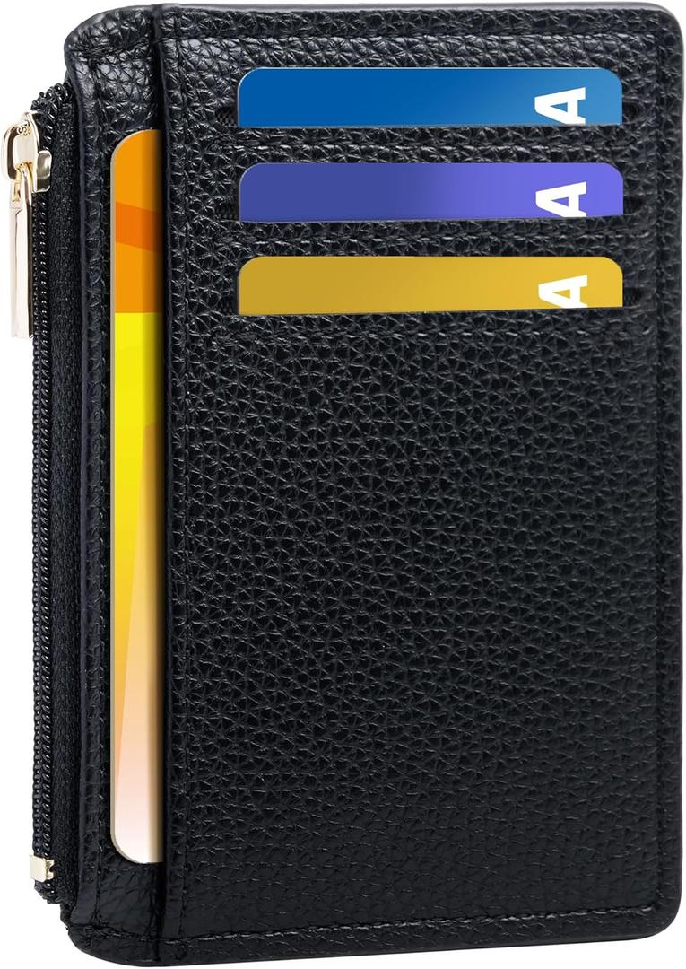 2 x Tipmile Credit Card Holder for Women Slim Minimalist Front Pocket RFID Blocking Wallet Small Compact Card Case with ID Window, Classic Black