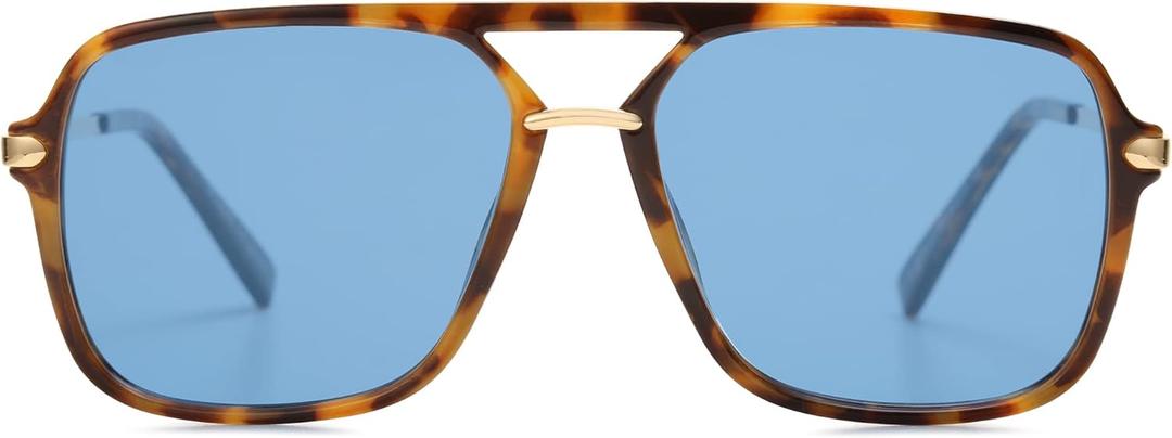 SOJOS Sunglasses for Women & Men, Square, Retro, Polarized Lens, Trendy Aviator, 90s Shades (Brown Tortoise/Blue)