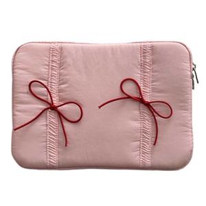 Cute Puffy Laptop Sleeve11-15.6 Inch Cute Quilted Laptop Protective Case Padded Bow Computer Sleeve for MacBook (Pink, 14inch)