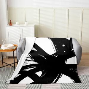 jejeloiu Black and White Flannel Fleece Throw Blanket 50"x60" Modern Stripe Plush Blanket for Sofa Couch Neutral Art Abstract Art Room Decorations (Multi 22)