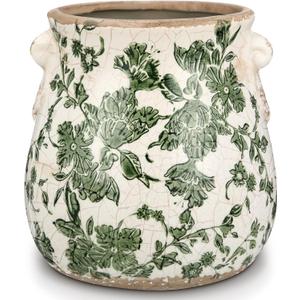 Ceramic Green Scroll Planter 6.5 Inch Chinoiserie Floral Vase with Drainage Holes Vintage Flower Vase Flower Pot Rustic Ceramic Pots for Indoor Plants Flowers Garden Home Bookshelf Decor