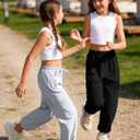 Hvididan Girls Cargo Pants Drawstring Waist Kids Joggers Hiking Pants Trousers with Pockets for Teen Girl Black 9-10 Years