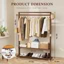 Solid Wood Clothes Rack with Wheels | 3-in-1 Freestanding Garment Rack & Coat Tree, Extra-Long Rod, Two Shelves, 220 lb Load | Organizer for Bedroom & Entryway