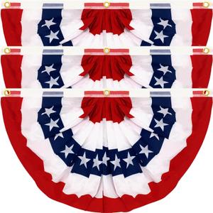 3  6 FT 4th of July Decorations, 3 PCS Extra Large American Pleated Fan Flag, Patriotic Fourth of July Bunting Flag, Red White and Blue Banner for Independence Day Parade Outdoor Decor