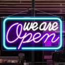 Neon We Are Open Signs for Business, 23.5''x 12.5'' Adjustable Brightness Open Sign LED, Super Bright & Easy to Spot Open Neon Sign(Cool White&Purple&Blue), with ON/OFF Switch & Adapter, Ideal for Window, Party, Wall, Bars, etc.