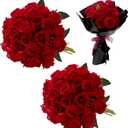 Red Roses Artificial Flowers Bulk, 32Pcs Fake Roses Artificial Velvet Roses with Stems, DIY Silk Flowers Roses Bouquet, Realistic Faux Artificial Roses for Mother's Day Home Table Decor