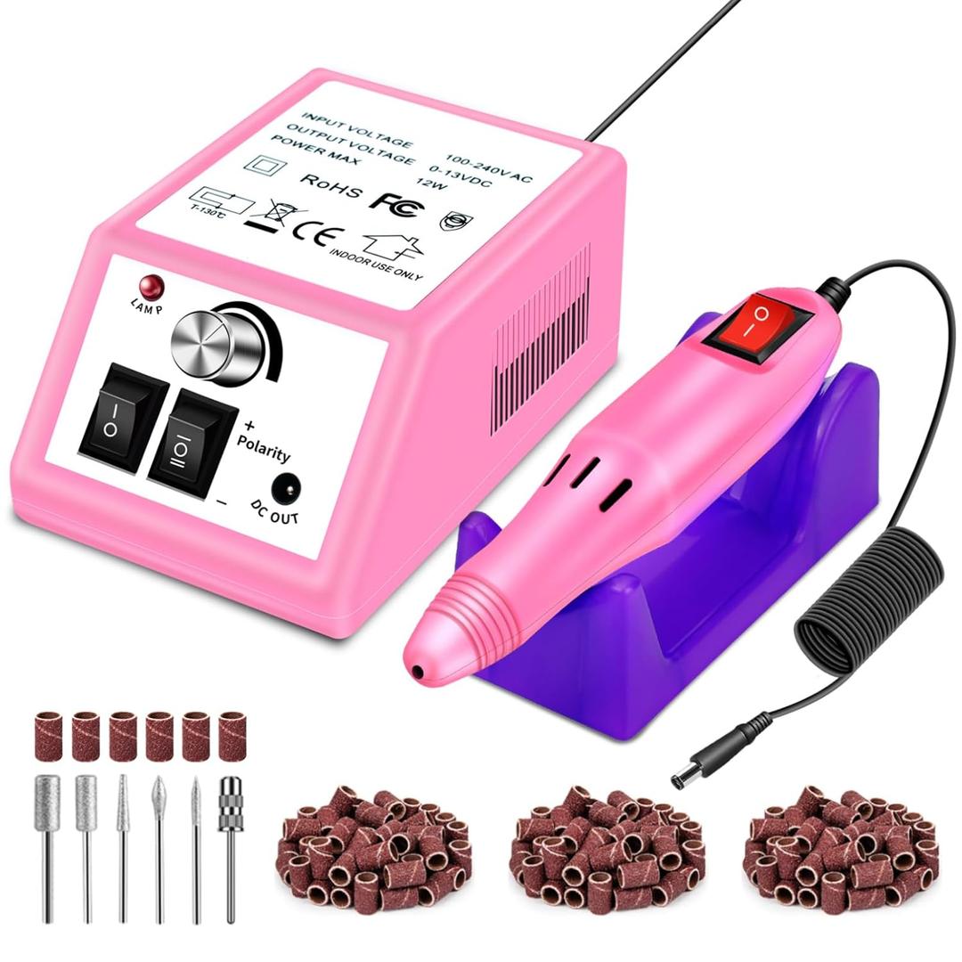LAVAED Professional Nail Drill Electric Nail File Kit, Nail Filer Electric with 156pcs Sanding Bands and Nail Dril Bits for Acrylic, Gel Nail Manicure and Pedicure, Pink