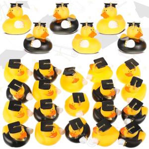 24 Pcs Mini Graduation Rubber Ducks with Graduation Tassel Cap and Certificate Glitter Gold Yellow Grad Duck Bulk for Pool Float Party Favors Decoration Classroom Reward Prize Gifts, 2 Inch