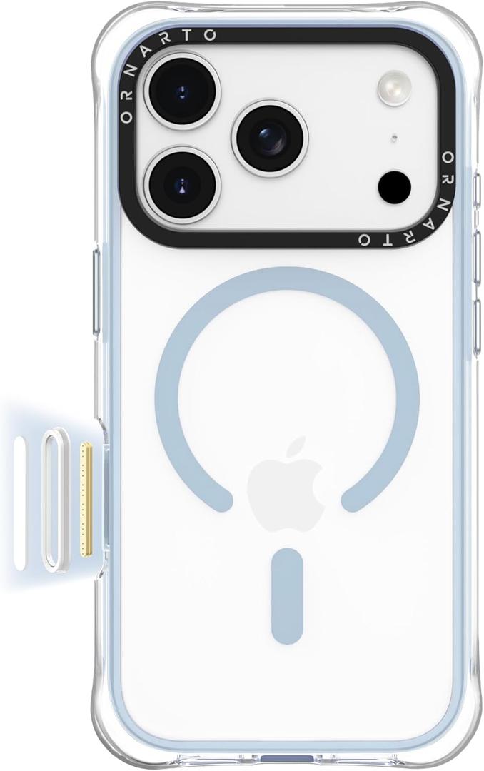 ORNARTO Air Case for iPhone 17 Pro Max Clear | Military-Grade Drop Protection | Camera Control Button | Compatible with MagSafe | Built-in Air Phone Cover - Light Blue