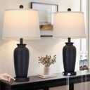 CINSARY 25" Retro Black Farmhouse Jar Table Lamps Set of 2, 3 Way Touch Control Rustic Bedside Lamps with USB A+C Ports & AC Outlet, Pot Nightstand Lamps for Bedroom Living Room (LED Bulbs Included)