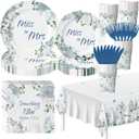 145 Pcs Something Blue Before I Do Bridal Shower Decorations Dusty Blue Floral Disposable Paper Plates and Napkins Tableware Set for 24 Guests, Miss to Mrs Decorations for Wedding Engagement Party