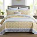Quilt King Size, Cotton King Size Comforter Set,Paisley King Size Comforter Set Yellow Grey White Bedding, Farmhouse Striped Bed Set, Lightweight Bedspread All Seasons 3 Piece