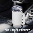 40 oz Tumbler with Handle and Straw Lid,Insulated Reusable Stainless Steel Water Bottle Travel MugCupholder Friendly Double Wall Vacuum Sealed Cup (Cold White)