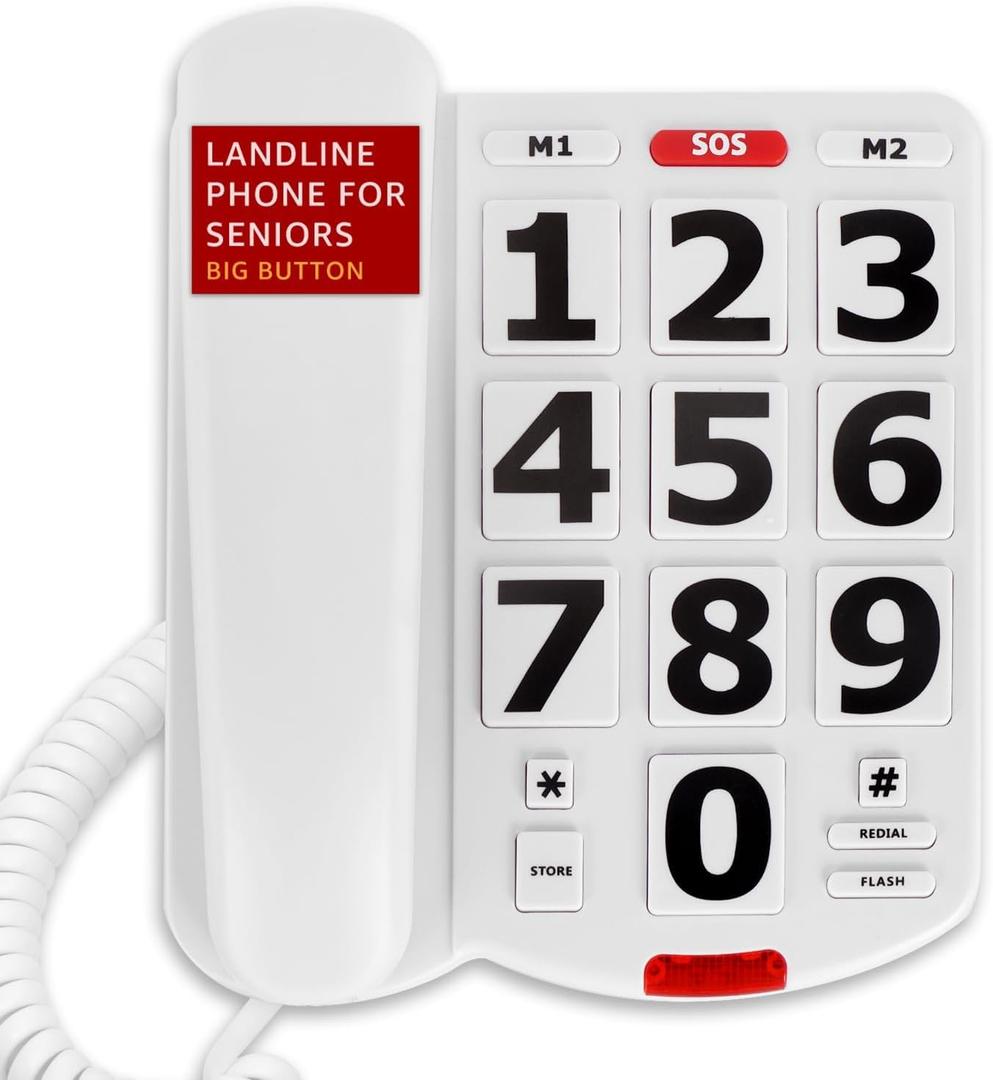 Uvital Big Button Phone for Seniors, Landline Phone for Elderly with Big Buttons, 2 One-Touch Speed Dial Keys & an SOS Emergency Button, Visual Ringer, Adjustable Volume
